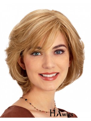 Human Hair 10 inch Wig Blonde Chin Length Layered Wavy Sassy Lace Wigs