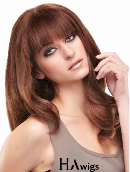 Auburn Long Beautiful Straight With Bangs Lace Wigs