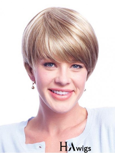 Wigs Human Hair Blondes With Monofilament Layered Cut Short Length