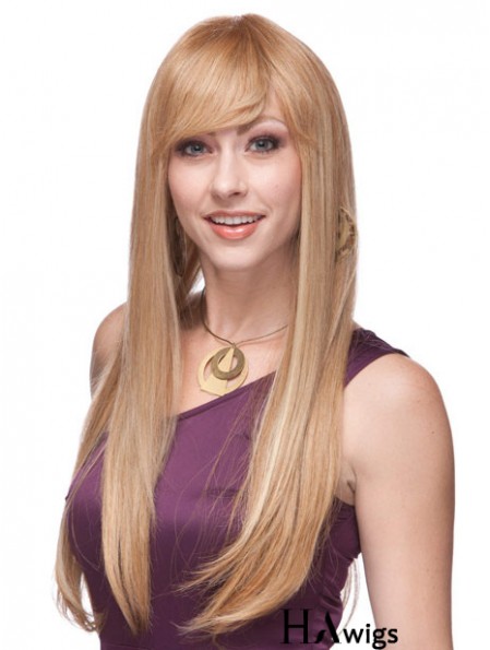 Straight With Bangs Monofilament Blonde Top Long Wigs