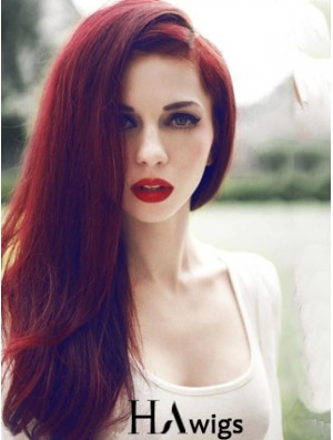 Straight Without Bangs Lace Front Trendy 20 inch Red Long Wigs