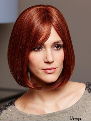 Human Hair Bob Cut Wigs 100% Hand Tied Auburn Color