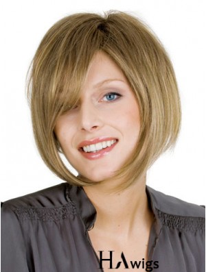 Blonde Straight Chin Length Bobs 100% Hand-tied Cheap Wigs For Women