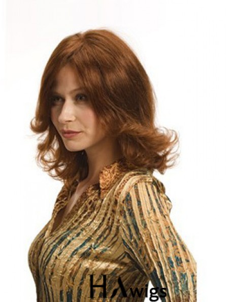 Layered Auburn Shoulder Remy Human Wavy Monofilament Wigs For Women