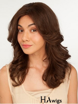 14 inch Brown Long Without Bangs Wavy Perfect Lace Wigs