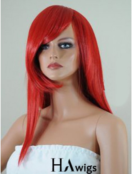 Straight With Bangs Lace Front Affordable 18 inch Red Long Wigs