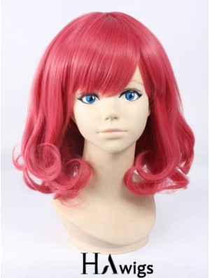 Wavy With Bangs Shoulder Length Red Cheapest Lace Front Wigs