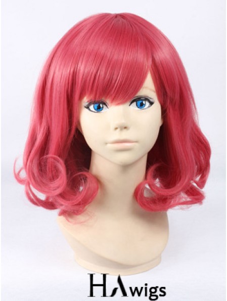 Wavy With Bangs Shoulder Length Red Cheapest Lace Front Wigs