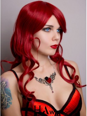 Wavy Without Bangs Lace Front Suitable 20 inch Red Long Wigs