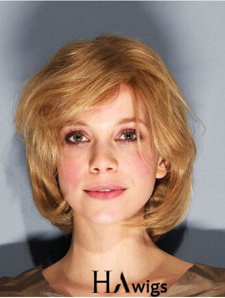 10 inch Wavy Brown Remy Human Hair Chin Length 100% Hand-tied Bob Wigs For Sale
