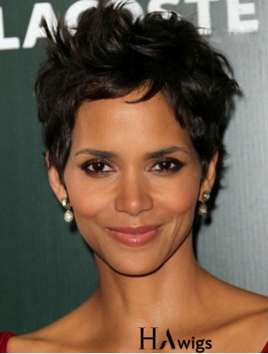 Short Halle Berry Wigs With Lace Front Boycuts Wavy Style Cropped Length