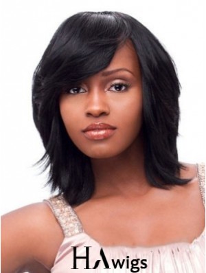 Short African American Wigs Chin Length Black Color With Bangs