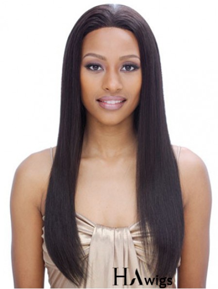 24 inch Black Long Without Bangs Yaki Incredible Lace Wigs