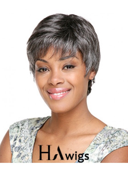 Durable Synthetic Modern Short Wavy Grey Wigs