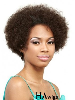 Human Hair Front Lace Wig Short Length Curly Style Brown Color