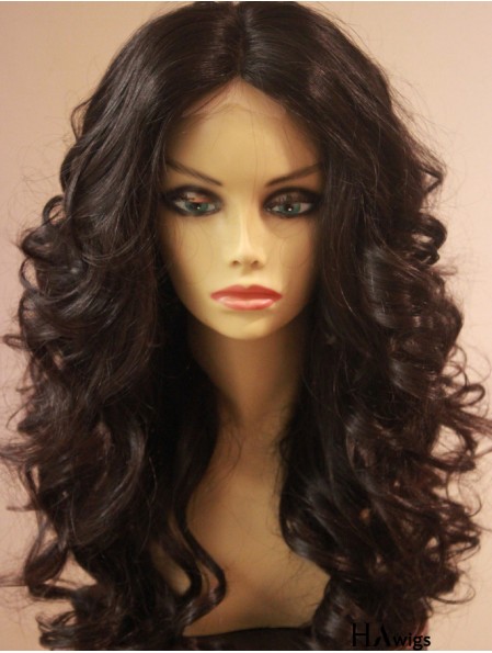 18 inch Long Brown Wavy Human Hair Lace African American Wigs
