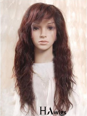 Auburn 100% Hand Tied Layered Wavy Remy Human Long Mono Wigs