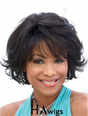 Synthetic Bobs Capless Black Wavy African American Wigs