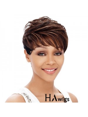 Cropped Auburn Straight Boycuts Hairstyles African American Wigs