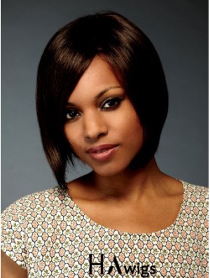 Chin Length Brown Straight Bobs Flexibility African American Wigs