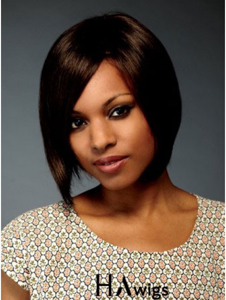 Chin Length Brown Straight Bobs Flexibility African American Wigs