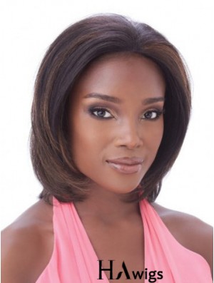 Without Bangs Hairstyles Straight Auburn Chin Length Human Hair Lace Front Wigs
