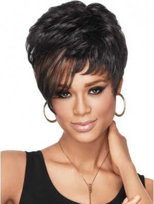 Cropped Black Wavy Boycuts High Quality African American Wigs