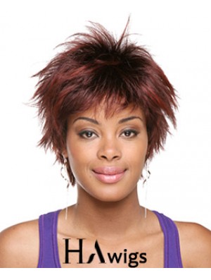 Short Red Straight Layered Sassy African American Wigs