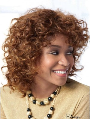 Affordable Auburn Shoulder Length With Bangs Curly Glueless Lace Front Wigs