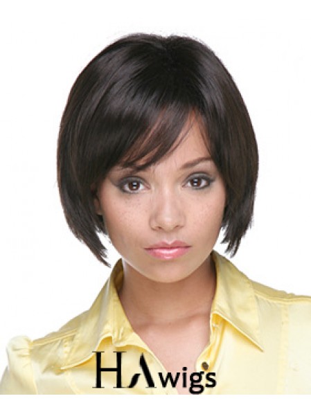 Chin Length Black Straight Bobs Flexibility African American Wigs