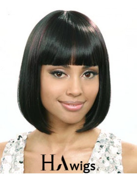 African American Short Wigs With Bangs Wavy Style Chin Length