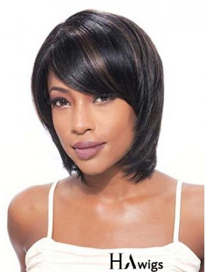 Bobs Beautiful Straight Black Chin Length Human Hair Lace Front Wigs