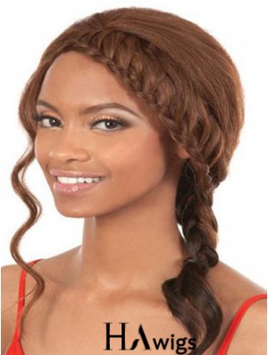 Shoulder Length Brown Wavy Without Bangs Soft African American Wigs