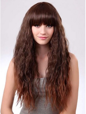 Long Ombre/2 Tone Curly With Bangs Suitable African American Wigs