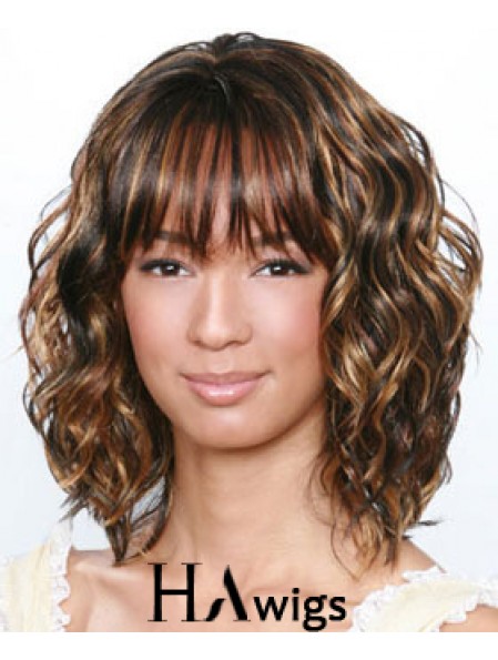 Shoulder Length Brown Curly Layered Best African American Wigs