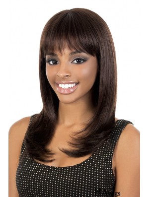 Long Brown Straight With Bangs Flexibility African American Wigs