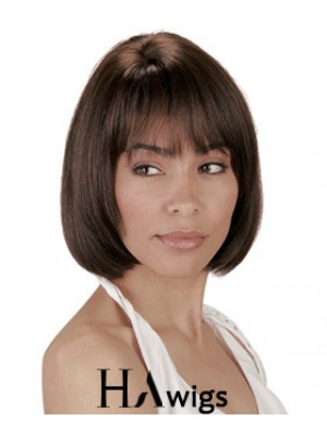 Chin Length Brown Straight Bobs Natural African American Wigs