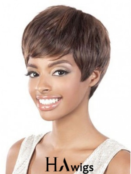 Short Brown Straight Layered Style African American Wigs