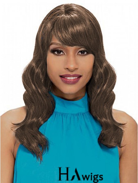 Shoulder Length Brown Wavy With Bangs New African American Wigs