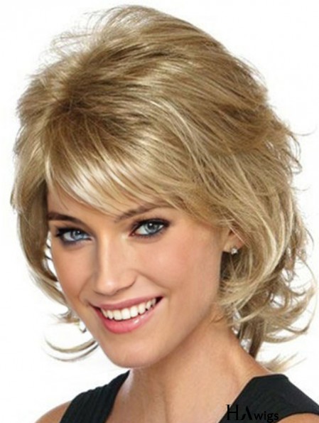 Fast Ship Blonde Classic Womens Wigs Lace Front mono Layered Synthetic Wigs