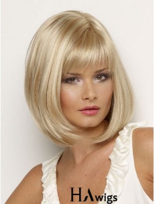 Synthetic Wig Chin Length Blonde Color Straight Style With Bangs