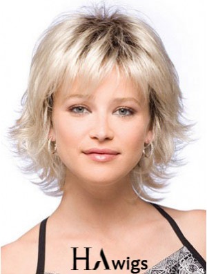Durable Synthetic Hair Wigs Chin Length Blonde Color With Capless