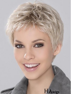 Durable Blonde Incredible Cropped Platinum Wavy Monofilament Wigs For Women