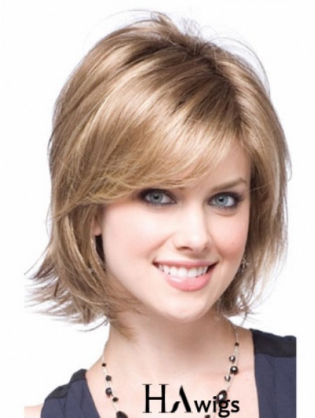 Synthetic With Capless Chin Length Blonde Color Layered Cut