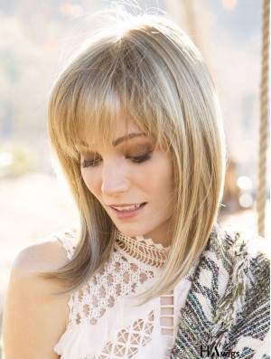 Blonde 14 inch With Bangs Shoulder Length Amazing Monofilament Wigs