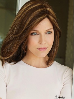 Brown 14 inch Without Bangs Shoulder Length High Quality Monofilament Wigs