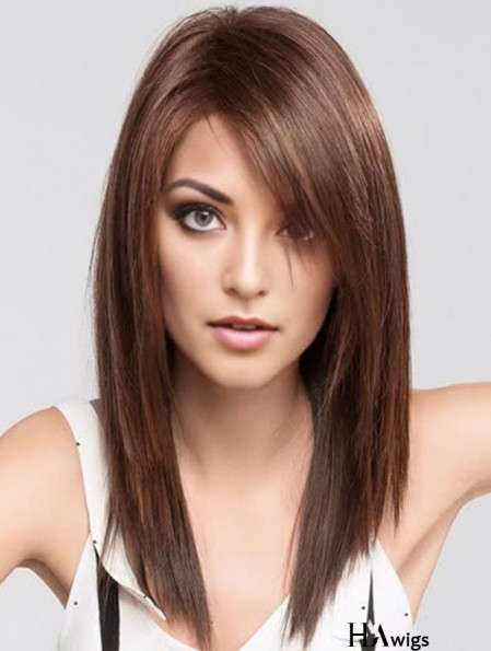 Brown 16 inch With Bangs Long Trendy Monofilament Wigs