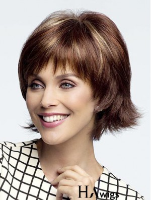 Auburn 10 inch With Bangs Chin Length Hairstyles Monofilament Wigs