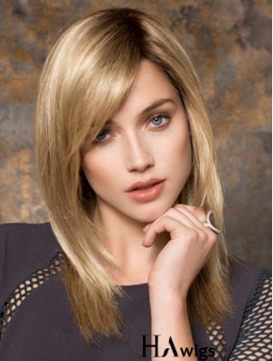 Blonde 16 inch With Bangs Long No-fuss Monofilament Wigs
