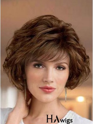 UK Synthetic Wigs Bobs Cut Short Length Brown Color Wavy Style